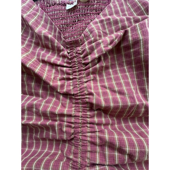 Levis Shirt Womens 1X Dark Red Plaid Shirred Cropped‎ Front Tie Smocked Top New - Picture 14 of 16